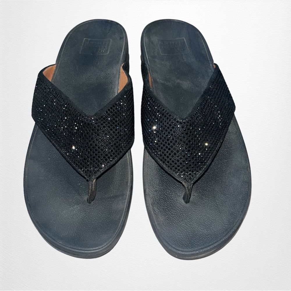 FitFlop Ritzy Crystal Toe Thong Sandals Flip Flops Black Size 8